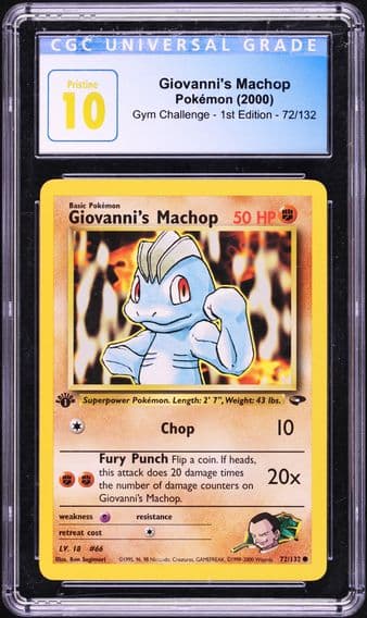 2000 #72 Giovanni's Machop 1st Edition CGC 10 Pristine Gym Challenge Pokemon