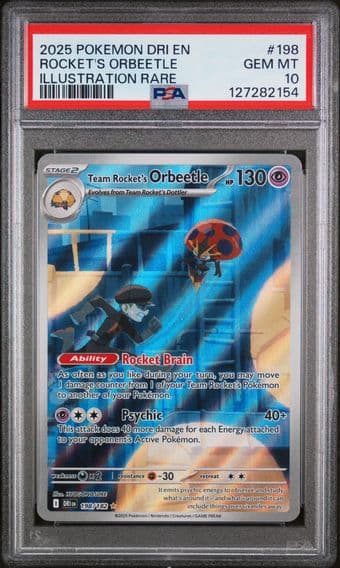2025 #198 Team Rocket's Orbeetle PSA 10 Dri EN-Destined Rivals Pokemon