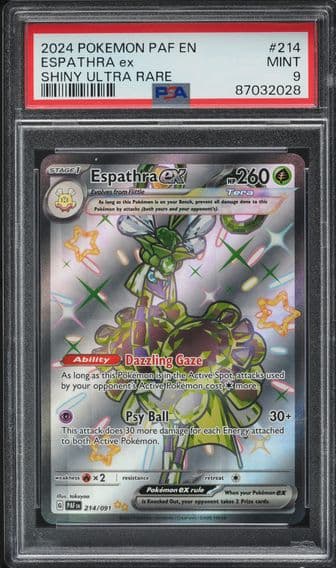 2024 #214 SHINY ESPATHRA EX PSA 9 POKEMON SCARLET & VIOLET PALDEAN FATES