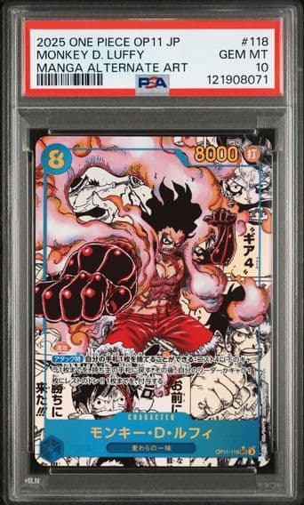 2025 #118 Monkey D. Luffy PSA 10 Japanese OP11-A Fist of Divine Speed One Piece