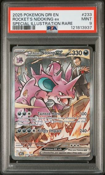 2025 #233 Team Rocket's Nidoking EX PSA 9 Dri EN-Destined Rivals Pokemon