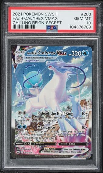 2021 #203 Full Art/Ice Rider Calyrex Vmax PSA 10 Sword & Shield Chilling Reign Pokemon