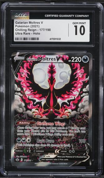 2021 #177 Full Art/Galarian Moltres V CGC 10 Sword & Shield Chilling Reign Pokemon