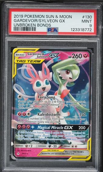 2019 #130 Gardevoir & Sylveon GX PSA 9 Sun & Moon Unbroken Bonds Pokemon