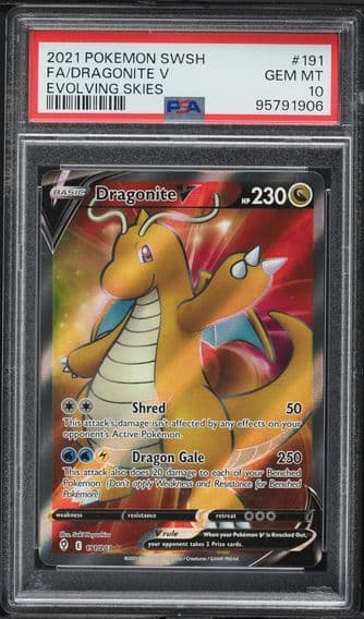 2021 #191 Full Art/Dragonite V PSA 10 Sword & Shield Evolving Skies Pokemon