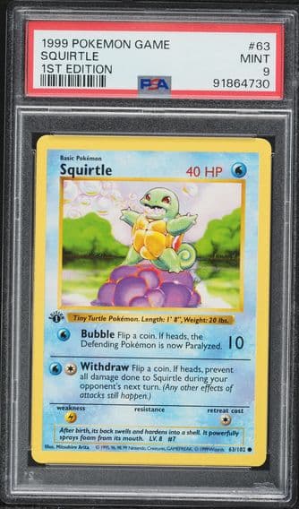 1999 #63 Squirtle 1st Edition PSA 9 Game Pokemon