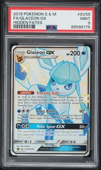 2019 #SV55 Full Art/Glaceon GX PSA 9 Sun & Moon Hidden Fates Pokemon