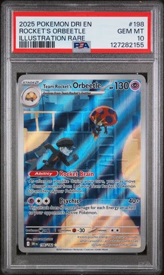 2025 #198 Team Rocket's Orbeetle PSA 10 Dri EN-Destined Rivals Pokemon