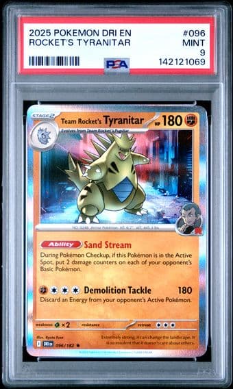 2025 #096 Team Rocket's Tyranitar PSA 9 Dri EN-Destined Rivals Pokemon