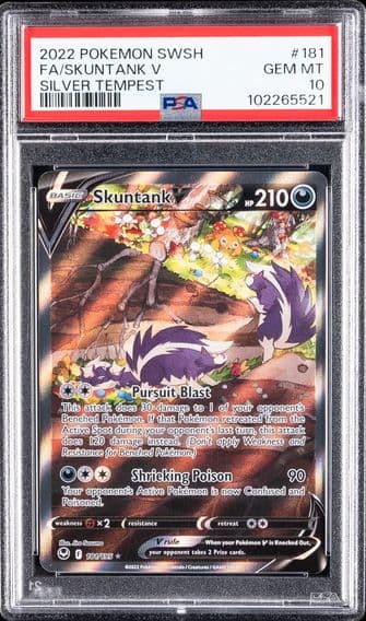 2022 #181 Full Art/Skuntank V PSA 10 Sword & Shield Silver Tempest Pokemon