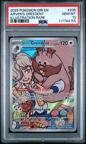 2025 #205 Arven's Greedent PSA 10 Dri EN-Destined Rivals Pokemon