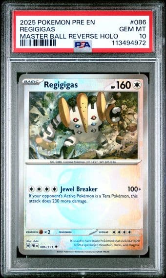 2025 #086 Regigigas Master Ball Reverse Holo PSA 10 Pre EN-Prismatic Evolutions Pokemon