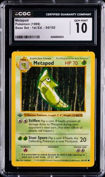 1999 #54 Metapod 1st Edition CGC 10 Game Pokemon