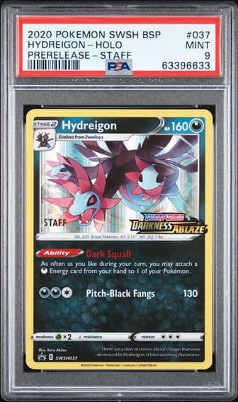 2020 #037 Hydreigon-Holo Prerelease-Staff PSA 9 Swsh Black Star Promo Pokemon
