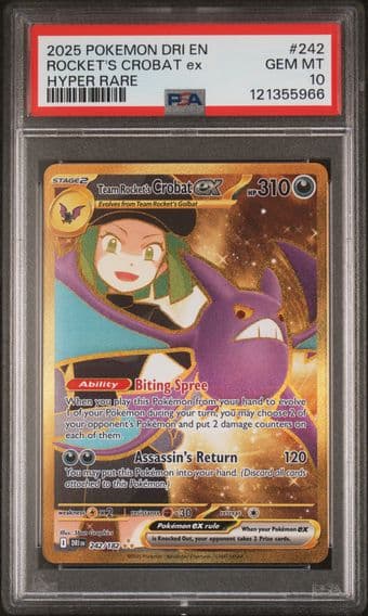 2025 #242 Team Rocket's Crobat EX PSA 10 Dri EN-Destined Rivals Pokemon