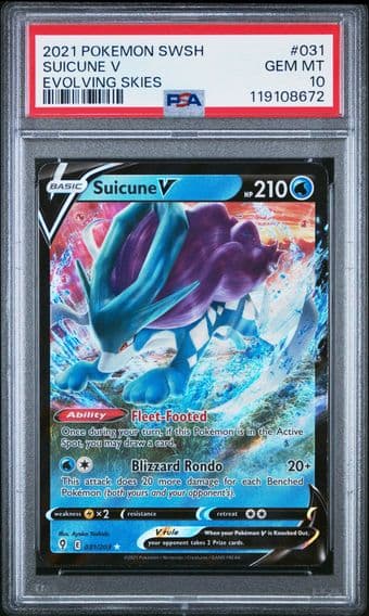 2021 #031 Suicune V PSA 10 Sword & Shield Evolving Skies Pokemon