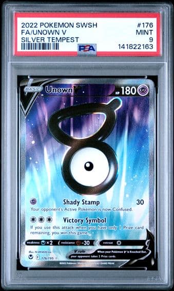 2022 #176 Full Art/Unown V PSA 9 Sword & Shield Silver Tempest Pokemon