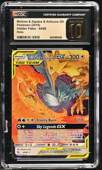 2019 #44 Moltres &amp; Zapdos &amp; Articuno GX CGC 10 Pristine Hidden Fates - English