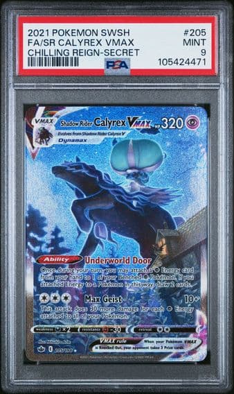 2021 #205 Full Art/Shadow Rider Calyrex Vmax PSA 9 Sword & Shield Chilling Reign Pokemon