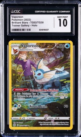 2022 #TG02 Full Art/Vaporeon CGC 10 Sword & Shield Brilliant Stars Pokemon