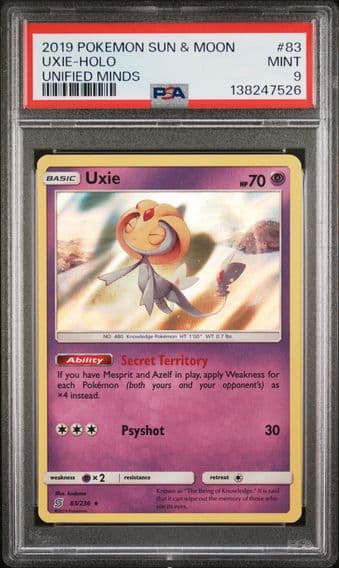 2019 #83 Uxie-Holo PSA 9 Sun & Moon Unified Minds Pokemon