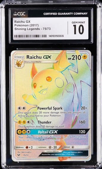 2017 #75 Full Art/Raichu GX CGC 10 Sun & Moon Shining Legends Pokemon