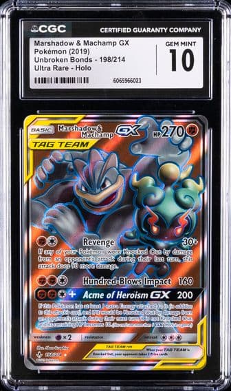 2019 #198 Full Art/Marshadow & Machamp GX CGC 10 Sun & Moon Unbroken Bonds Pokemon
