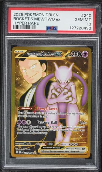 2025 #240 Team Rocket's Mewtwo EX PSA 10 Dri EN-Destined Rivals Pokemon