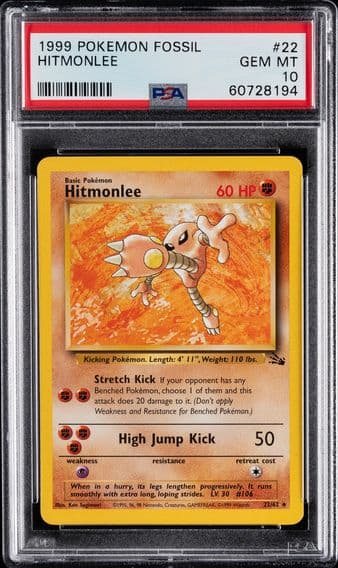 1999 #22 HITMONLEE PSA 10 POKEMON FOSSIL