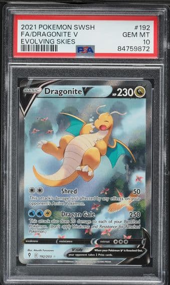 2021 #192 Full Art/Dragonite V PSA 10 Sword & Shield Evolving Skies Pokemon