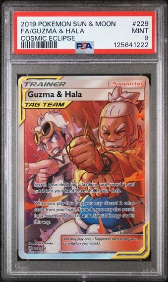 2019 #229 Full Art/Guzma & Hala PSA 9 Sun & Moon Cosmic Eclipse Pokemon