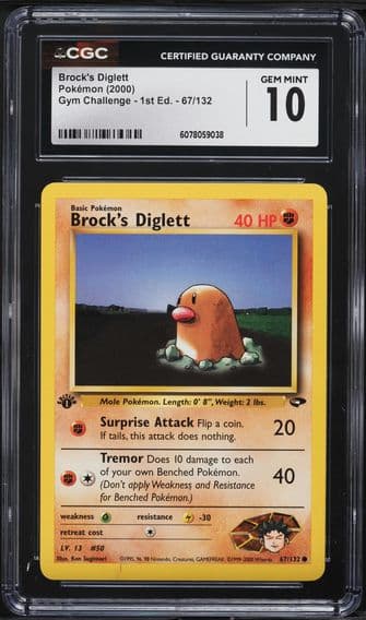 2000 #67 Brock's Diglett 1st Edition CGC 10 Gym Challenge Pokemon