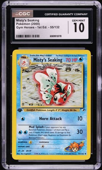 2000 #55 Misty's Seaking 1st Edition CGC 10 Gym Heroes Pokemon