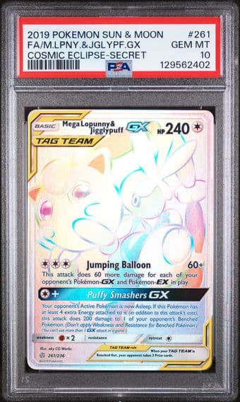 2019 #261 Full Art/Mega-Lopunny & Jigglypuff GX PSA 10 Sun & Moon Cosmic Eclipse Pokemon