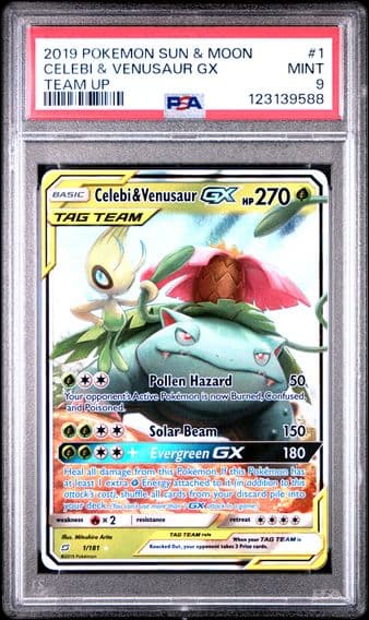 2019 #1 Celebi & Venusaur GX PSA 9 Sun & Moon Team Up Pokemon