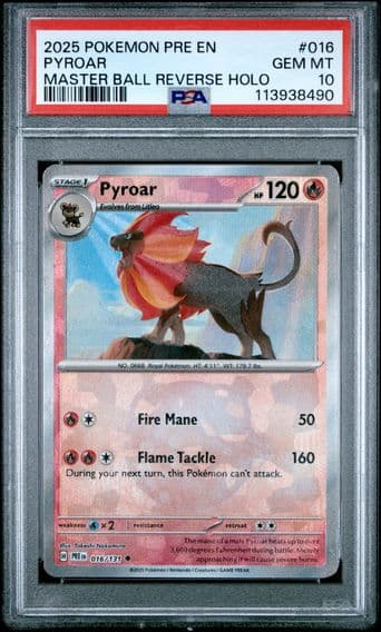 2025 #016 Pyroar Master Ball Reverse Holo PSA 10 Pre EN-Prismatic Evolutions Pokemon