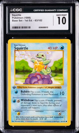 1999 #63 Squirtle 1st Edition CGC 10 Game Pokemon