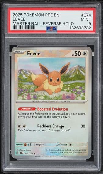 2025 #074 Eevee Master Ball Reverse Holo PSA 9 Pre EN-Prismatic Evolutions Pokemon