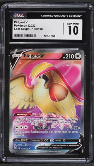 2023 #188 Sword & Shield Lost Origin Full Art Pidgeot V GEM MINT CGC 10 Pokemon