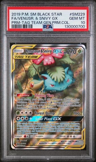 2019 #SM229 Full Art/Venusaur & Snivy GX PSA 10 SM Black Star Promo Pokemon