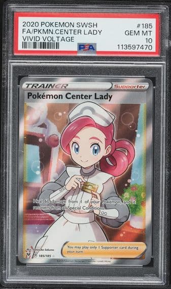 2020 #185 Full Art/Pokemon Center Lady PSA 10 Sword & Shield Vivid Voltage Pokemon