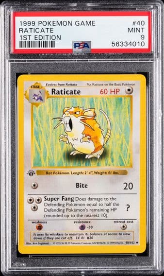 1999 #40 Raticate 1st Edition PSA 9 Game Pokemon