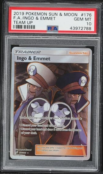 2019 #176 Full Art/Ingo & Emmet PSA 10 Sun & Moon Team Up Pokemon