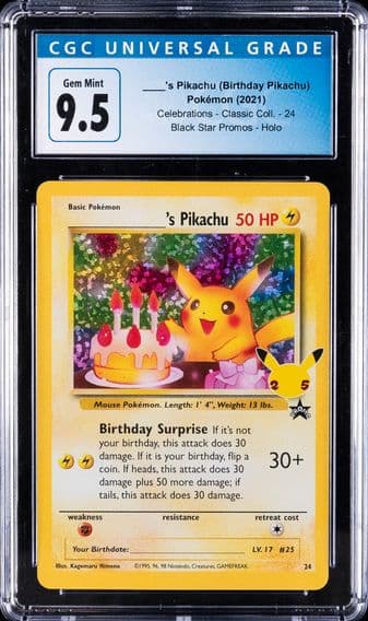 2021 #24 Birthday Pikachu-Holo CGC 10 Celebrations Classic Collection Pokemon