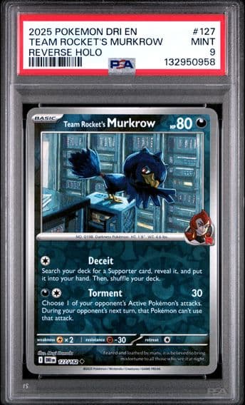 2025 #127 Team Rocket's Murkrow Reverse Holo PSA 9 Dri EN-Destined Rivals Pokemon