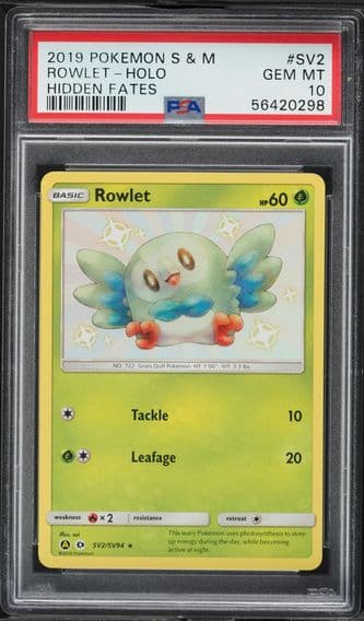 2019 #SV2 Rowlet-Holo PSA 10 Sun & Moon Hidden Fates Pokemon