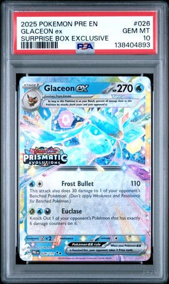 2025 #026 Glaceon EX PSA 10 Pre EN-Prismatic Evolutions Pokemon