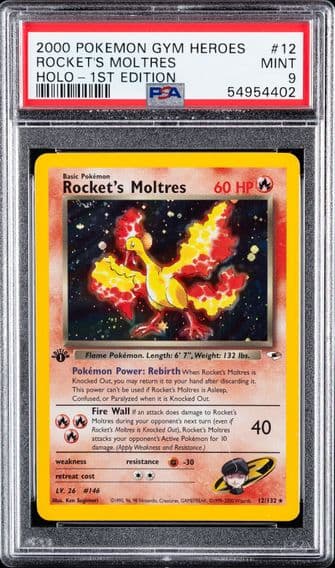 2000 #12 Rocket's Moltres Holo-1st Edition PSA 9 Gym Heroes Pokemon