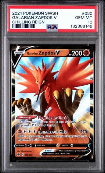 2021 #080 Galarian Zapdos V PSA 10 Sword & Shield Chilling Reign Pokemon
