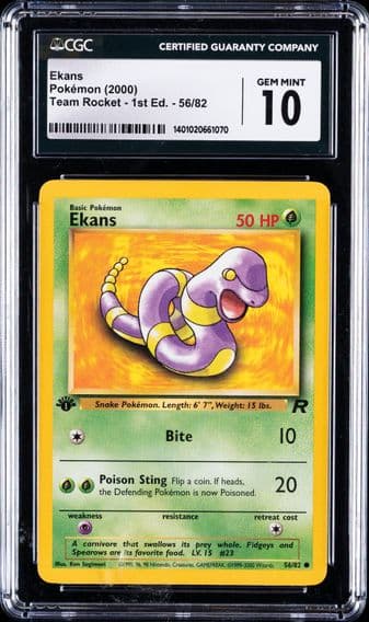 2000 #56 Ekans 1st Edition CGC 10 Rocket Pokemon